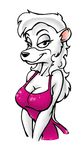  bear big_breasts black_eyes black_nose breasts chief_inquisitor cleavage dress female hair half-closed_eyes long_hair long_white_hair looking_at_viewer solo standing toony white white_background white_hair 