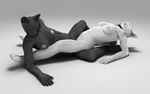  3d breasts collar feline female fur green_eyes hi_res lesbian nipples pussy rlctntfr tribadism 