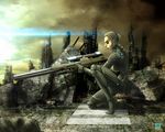  armor female gun human ruins sniper sniper_rifle sunamori weapon 