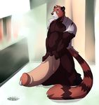  cum green_eyes hyper jailbird male mammal penis red_panda solo tail water 