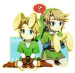  ? animal_ears blonde_hair blue_eyes bunny_ears dual_persona earrings gloves hat jewelry link lowres male_focus multiple_boys muse_(rainforest) pointy_ears the_legend_of_zelda the_legend_of_zelda:_ocarina_of_time the_legend_of_zelda:_twilight_princess 
