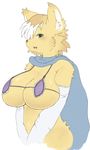  big_breasts blue_eyes blush breasts canine cloak fang fangs female fox fur huge_breasts kemono long_ears looking_at_viewer mammal open_mouth plain_background sega shining_(series) shining_force sindoll solo standing video_games vixen white_background yellow yellow_fur 