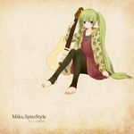  bad_id bad_pixiv_id barefoot colored_eyelashes eyelashes feet green_nails guitar hatsune_miku instrument long_hair mizutamako nail_polish sitting solo toeless_legwear toenail_polish trencker very_long_hair vocaloid 