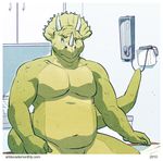 artdecade big chubby dinosaur green green_scales male muscles nude overweight pose scalie solo 