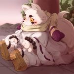  clothing female fur gingitsune haru_(gingitsune) kokkooman scarf sitting solo white_fur yellow_eyes 