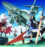  advent_cirno aircraft airship album_cover animal_ears armor bad_id bad_pixiv_id beret bow bunny_ears cape cirno cover crossover final_fantasy final_fantasy_vii food fruit gloves hat highwind hong_meiling keroro keroro_gunsou multiple_girls parody reisen_udongein_inaba sword takahata_yuki torn_clothes touhou watermelon weapon 