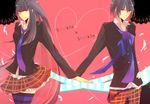  1girl bad_id bad_pixiv_id dual_persona genderswap heart long_hair multicolored_hair necktie panty_&amp;_stocking_with_garterbelt short_hair stocking_(psg) yukinari000 