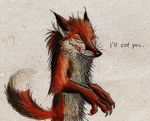  2010 blank_background blood canine caption claws colored creepy fox looking_at_viewer male menacing skia smile solo tail werefox whiskers 