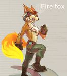  canine chest_tuft fire firefox fox green_eyes headphones headset ipod male open_mouth simple_background solo topless wakky 