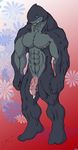  alien balls biceps blue_eyes cardewmesha cum disney dripping flaccid gantu grin huge_muscles lilo_and_stich lilo_and_stitch majinbuu_(artist) male muscles nipples nude pecs penis precum smile smirk solo 