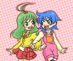  2girls amao_miru blue_hair green_eyes green_hair live_on_cardliver_kakeru multiple_girls oozora_suzume 