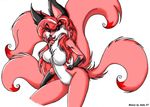  canine female fox kitsune mausaba multiple_tails nude pink solo tail 