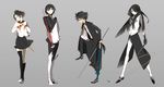  alternate_costume black_hair blue_eyes crossdressing hair_over_one_eye inazuma_eleven inazuma_eleven_(series) kazemaru_ichirouta kiyama_hiroto long_hair multiple_boys nagumo_haruya rapier red_eyes school_uniform short_hair suou suzuno_fuusuke sword thighhighs uniform weapon 