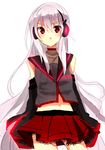  belt detached_sleeves headphones long_hair midriff miniskirt samehada sharingan skirt solo sukone_tei utau white_hair 