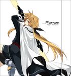  bad_id bad_pixiv_id bardiche blonde_hair cape fate_testarossa hair_ribbon kutsuwada_on long_hair lyrical_nanoha mahou_senki_lyrical_nanoha_force open_mouth red_eyes ribbon solo 