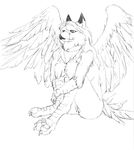  avian bleuhawke female gryphon monochrome necklace nude plain_background pussy sketch solo white_background wings 