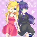  dress goth gothic hand_holding panty_&amp;_stocking_with_garterbelt panty_(character) panty_(psg) pomx smile stocking_(character) stocking_(psg) wink 