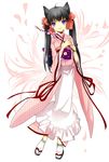  animal_ears asa_no_ha_(pattern) bow branch hair_bow japanese_clothes kan_satomi kimono lying otome_youkai_zakuro pink_bow zakuro_(otome_youkai_zakuro) 