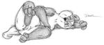  female line_art monochrome nude on_side panda pussy raised_leg sherwood sketch solo 