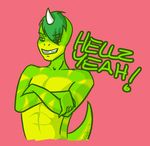  gecko green green_body green_hair hair horn horns lizard male markings reptile scalie solo xanthias yellow yellow_belly yellow_markings 