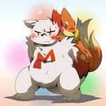  ambiguous_gender blush buizel chubby cute hinami nintendo piggyback pok&#233;mon pok&eacute;mon sweat video_games zangoose 