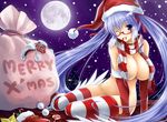  bag blue_eyes blue_hair blush breasts candy candy_cane christmas cleavage elbow_gloves food full_moon glasses gloves hat large_breasts long_hair moon mouth_hold naked_scarf nude okitakung one_eye_closed original red-framed_eyewear red_gloves sack santa_costume santa_hat scarf semi-rimless_eyewear skindentation solo striped striped_legwear striped_scarf thighhighs twintails very_long_hair 