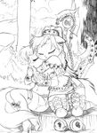  black_and_white blush cat chochi clothed clothing couple delicate eyes_closed fantasy feline female greyscale hair half-closed_eyes high_heels hug huge_sword jewelry kneeling long_hair mammal monochrome outside ponytail sitting sketch skimpy sword tail unconvincing_armor unconvincing_armour weapon wide_hips 