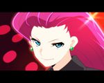  big_hair blue_eyes earrings hair_slicked_back jewelry kamex_nakasho long_hair musashi_(pokemon) panty_&amp;_stocking_with_garterbelt parody pokemon pokemon_(anime) red_hair smile solo style_parody team_rocket 