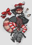  christmas eyewear gift glasses holidays legwear looking_at_viewer male mammal penis penis_tip red_panda sheath shugowah shugowah_(character) stockings stripes undressing wah xmas 