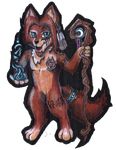 canine chibi colored_pencil_(art) daelyhelaxon ear_piercing earring feathers magic magic_user male mammal moon nude pencil_color piercing plain_background polearm red_wolf shaman small solo staff tail_band tailband tattoo transparent_background tribal_spellcaster wolf wood 