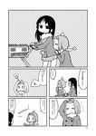  4koma akiyama_mio coat comic greyscale hairband head_bump hizaki_ryuuta k-on! long_hair monochrome multiple_girls scarf short_hair skirt tainaka_ritsu translated |_| 