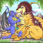  breast_grab breasts comic dinosaur dragon duo female horn interspecies male mariano nude outside pussy scalie size_difference wings 