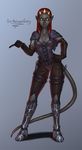  cleavage clothed clothing dark_skin demon drgraevling drow elf female solo tiefling yellow_eyes 