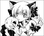  animal_ears bad_id bad_pixiv_id bow braid cat_ears greyscale hair_bow kaenbyou_rin lowres monochrome skull solo touhou yamadori_ofuu 