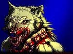  4:3 blood bloodbath bloodlust bust canine ear_piercing fangs guro hungry intestines kemono_inukai piercing snarl solo standard_monitor wallpaper werewolf wolf yellow_eyes 