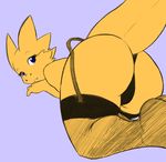  0r0ch1 blue_eyes blush butt color cuntboy drayk intersex katsumifur line_art looking_at_viewer looking_back panties skimpy solo tail underwear 