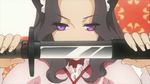  otome_youkai_zakuro purple_eyes screencap sheath slit_pupils solo susukihotaru sword unsheathing weapon 