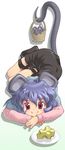  animal_ears basket cheese commentary_request food grey_hair lying mizuki_hitoshi mouse mouse_ears mouse_tail nazrin red_eyes short_hair solo tail touhou 