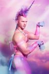 david_mason equine exterface horn human latex male mammal model pink pink_clothing real rubber solo unicorn 