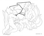  canine cum cum_inside dog dragon gay horns knot male messy nude redrusker scalie threesome wings wolf 