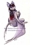  back bat big_breasts breasts butt caribou_(artist) covering covering_breasts ear_piercing earring female hair long_hair looking_at_viewer mammal nipples piercing plain_background sara_palmer sitting solo white_background wings 
