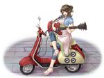  bad_id bad_pixiv_id brown_eyes brown_hair ground_vehicle guitar instrument mochi.f motor_vehicle original sandals scooter solo vespa 