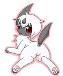  absol blush butt female feral hindpaw looking_at_viewer looking_back nero_nagatsuki plain_background pok&eacute;mon pussy red_eyes solo 