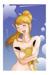 breast_smother breasts female happy hug human metroid nude pikachu pok&eacute;mon samus_aran unknown_artist 