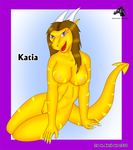 anthro breasts brown_hair dragon dragonrage female hair katia_(noicem) nipples nude purple_eyes pussy solo yellow_scales 