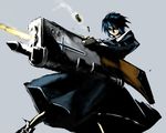  blue_hair bullet casing_ejection ciel cross firing gun habit huge_weapon kotorippi md5_mismatch pile_bunker seventh_holy_scripture shell_casing solo tsukihime weapon 