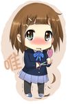  alternate_hairstyle bad_id bad_pixiv_id bangs blazer blunt_bangs blush brown_eyes brown_hair chibi hair_ornament hairclip hirasawa_yui jacket k-on! masamuuu mirror pantyhose school_uniform scissors shoes short_hair skirt solo tears uwabaki 