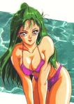  1girl bikini bishoujo_senshi_sailor_moon breasts cleavage female green_hair leaning_forward lowres meiou_setsuna pool sailor_pluto smile solo swimsuit 