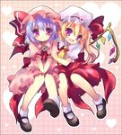  ascot bat_wings blonde_hair blue_hair child dress fang flandre_scarlet hat kosuzume mary_janes multiple_girls purple_eyes remilia_scarlet shoes short_hair siblings sisters touhou wings 