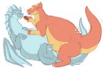  blue cuddling dinosaur doughnut dragon eating fat feeding food male nixx_(character) obese orange_body overweight red scalie spikes stuffing unknown_artist wings 